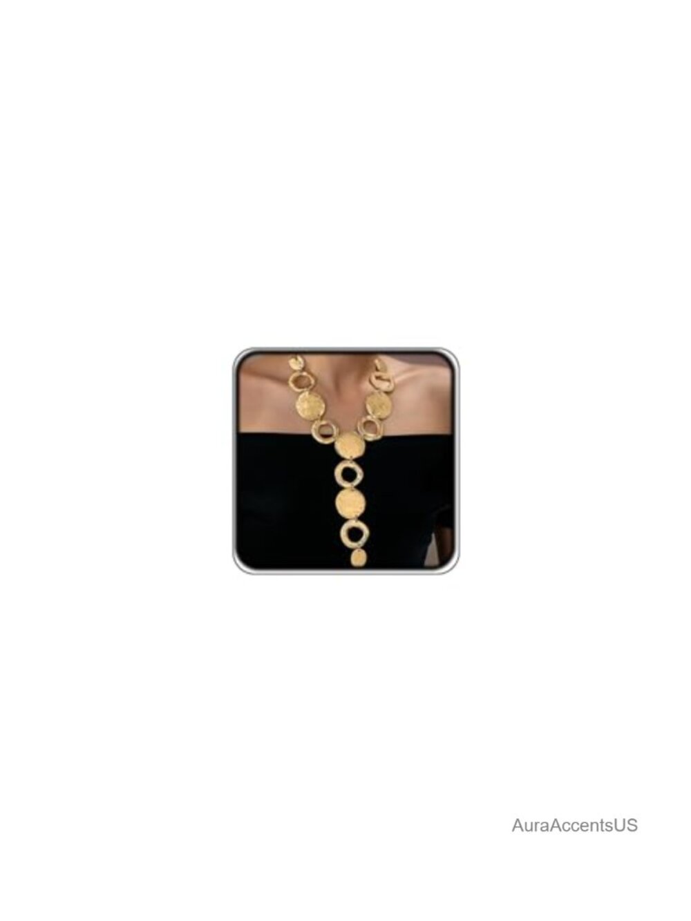 Large Chunky Gold Alloy Coin Circle Statement Pendant Necklace Women